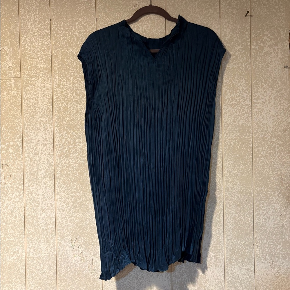 Eileen Fisher Deep Blue Pleated Blouse